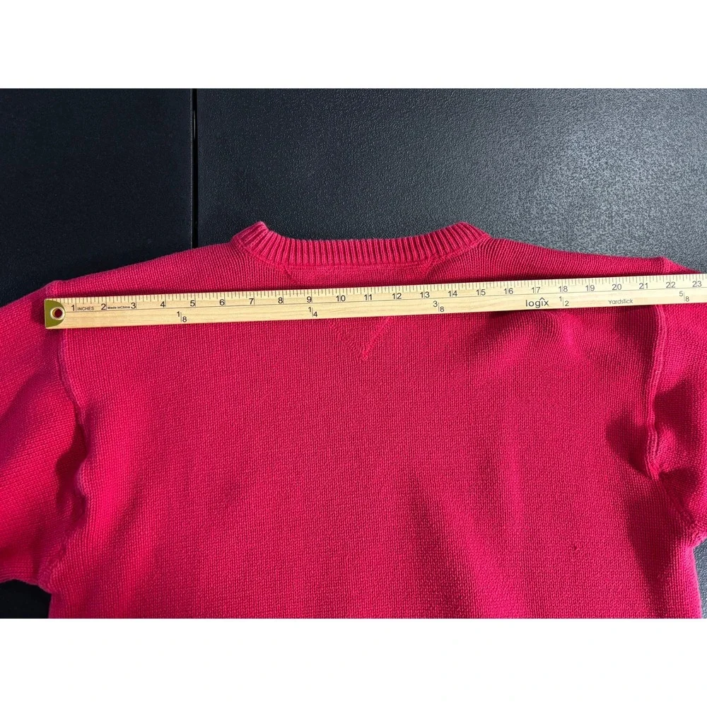 Tommy Hilfiger Mens Red Cotton Knit Crewneck Sweater Crest Logo Large